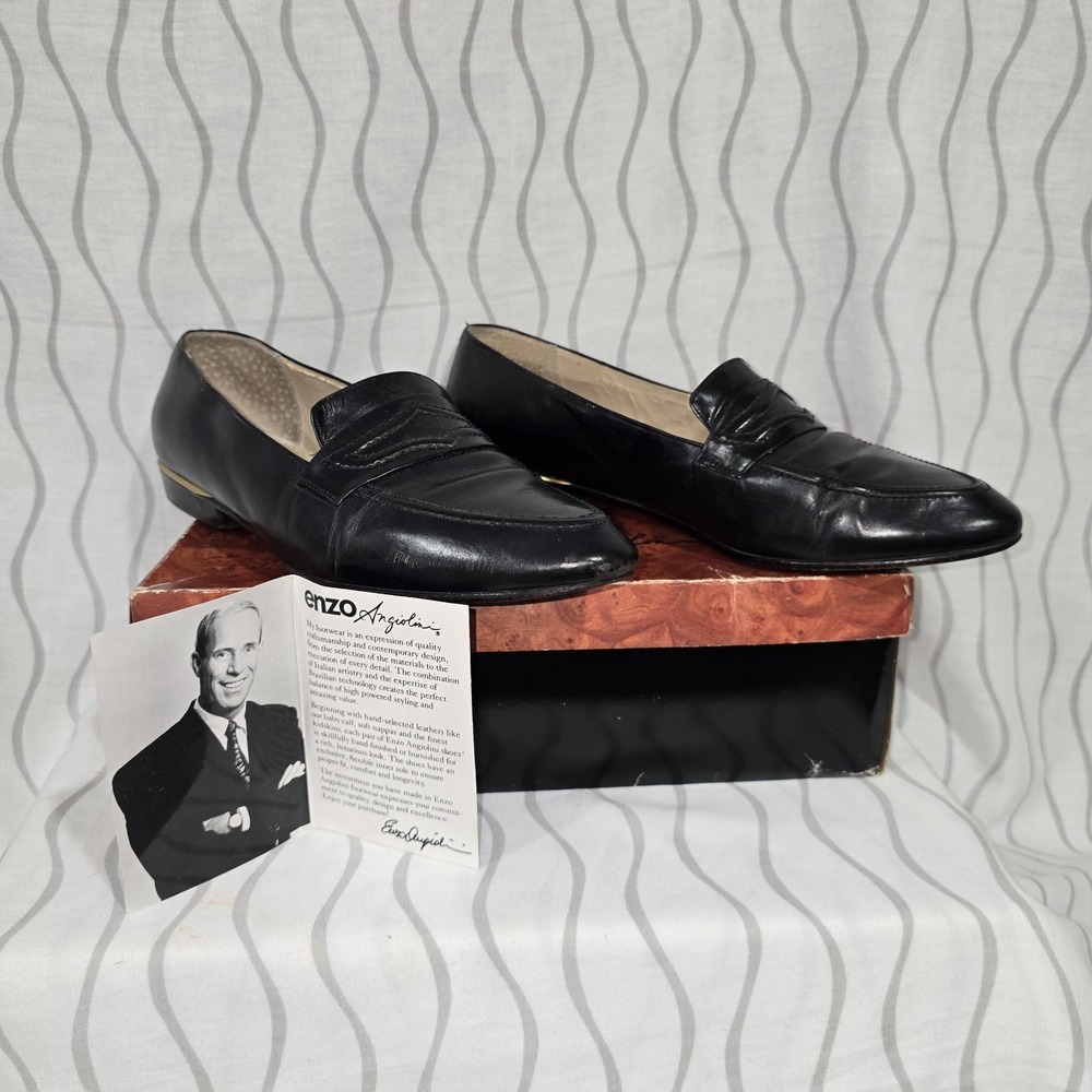 Vintage Enzo Angiolini Loafers‎ Shoes Size 8.5 Black Leather Slip On